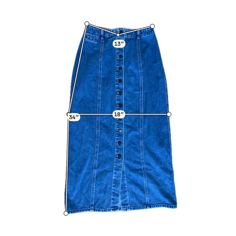Vintage 90s Dockers Denim Maxi Skirt Size 6 Blue Button Front Cottage Western